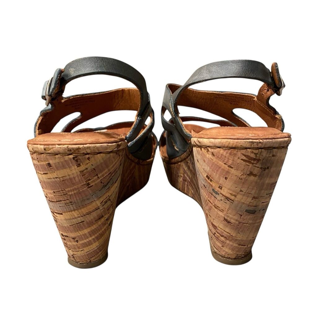 Born Leather Cork Wedge Sandals Womens 9 Blue Gray Slingback Comfort Platform - Picture 5 of 9